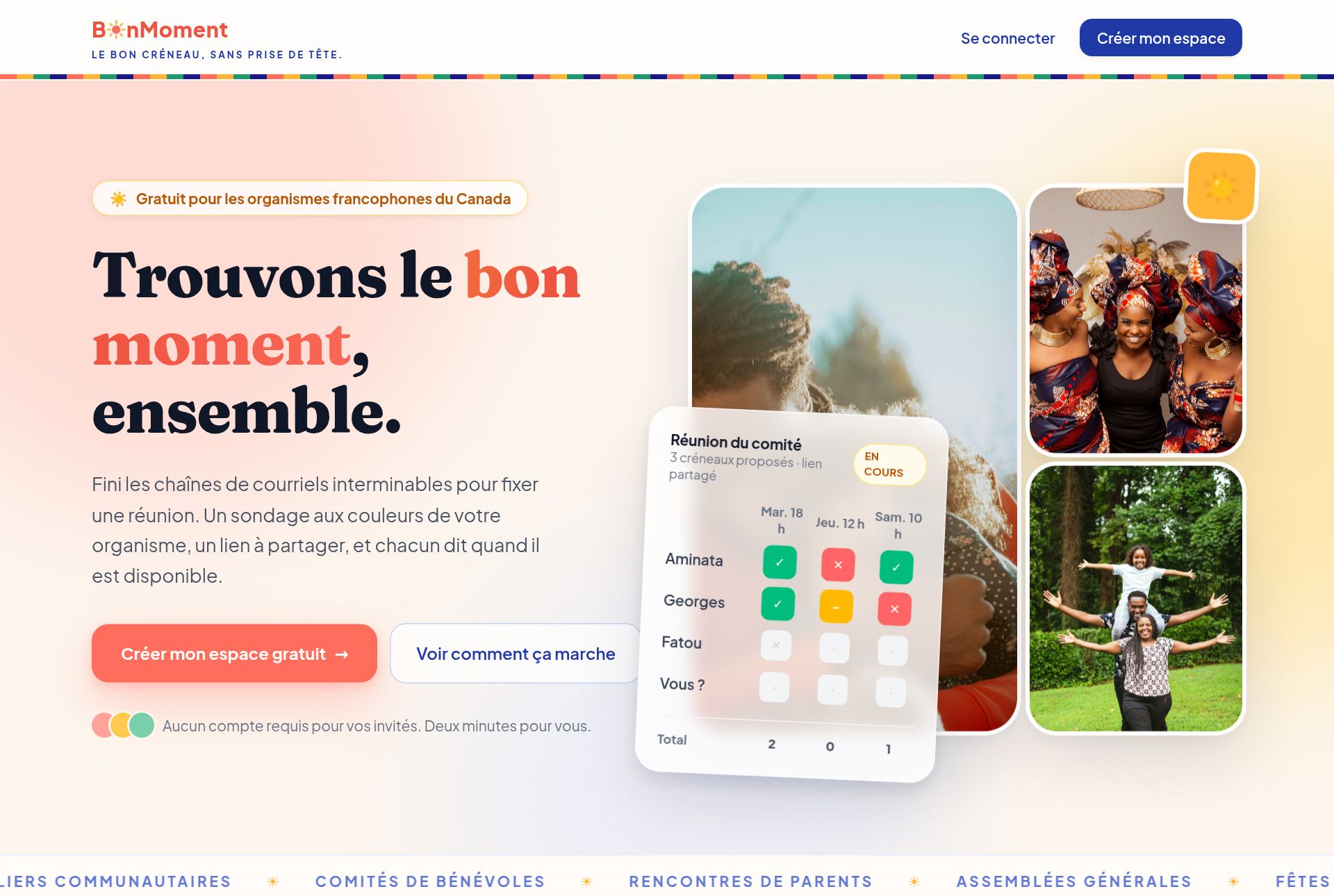 Aperçu de la plateforme BonMoment
